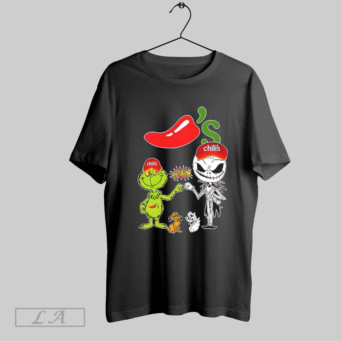 Original Grinch Fist Bump Jack Skellington Chilis Halloween 2025 V Neck