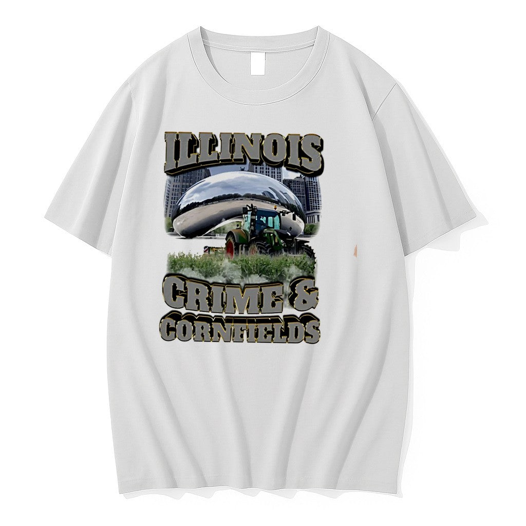 Original Illinois Crime And Cornfields Text With Cloud Gate Sculpture Photo Tee Tshirts