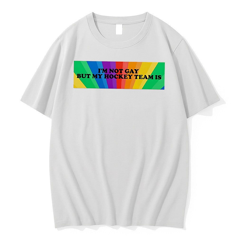 Original Im Not Gay But My Hockey Team Is Pride Rainbow Background Tee Tshirts