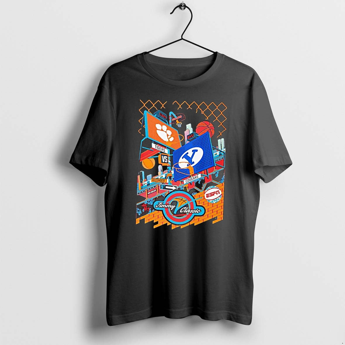 Original Jimmy V Classic Clemson Vs Byu Basketball Graphic Sports Black Tshirts
