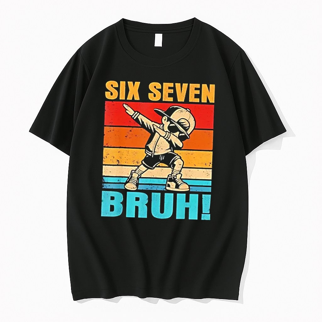 Original Kids Birthday Apparel Dab Boy Six Seven Bruh Black Tshirts Jpg