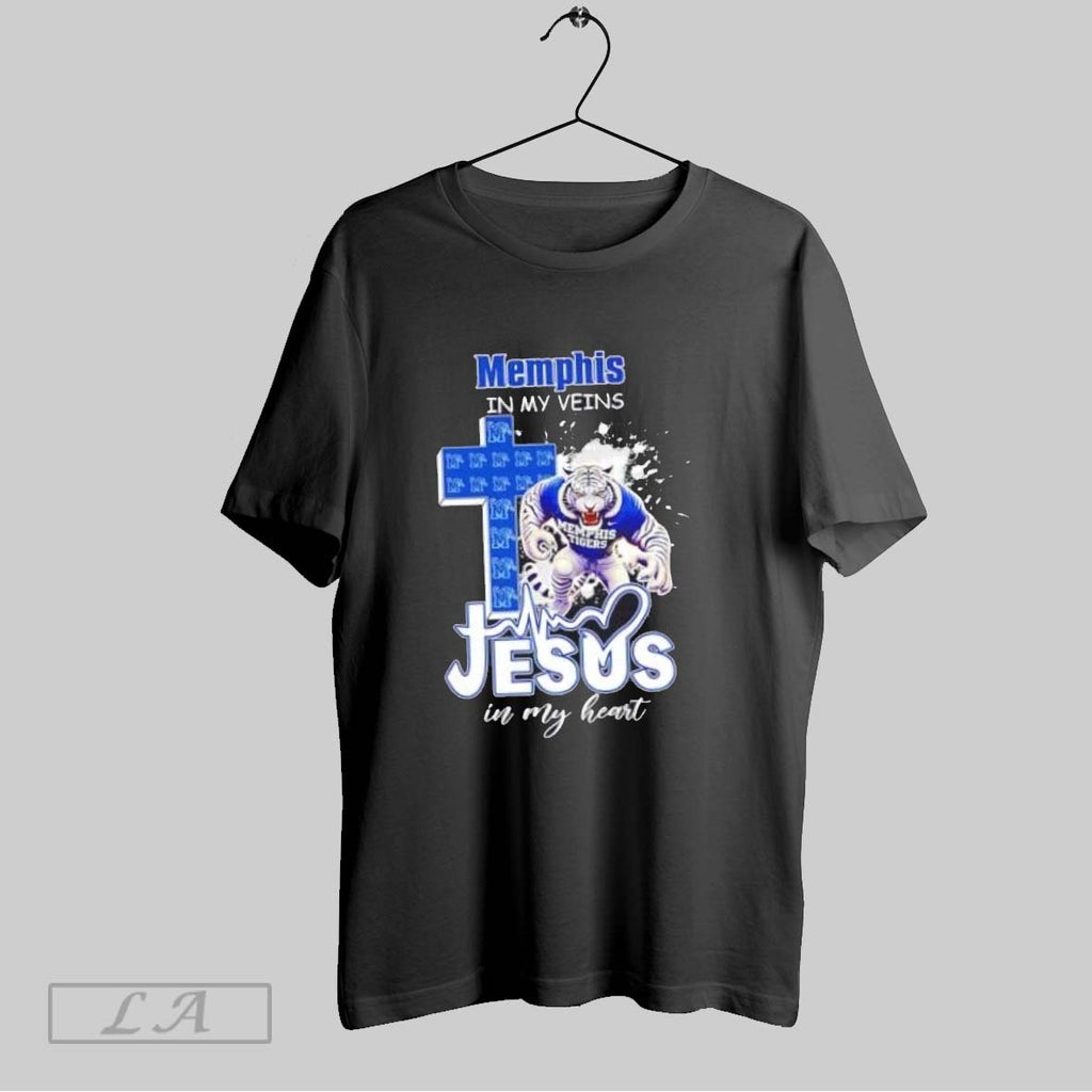 Original Memphis Tigers In My Veins Jesus In My Heart Cross Mascot