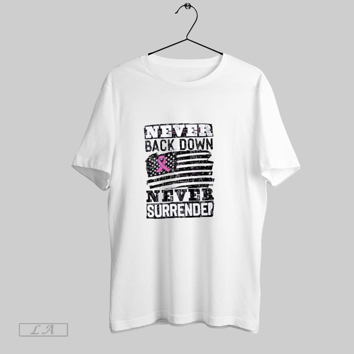 Original Never Back Down Never Surrender Breast Cancer Awareness Us Flag