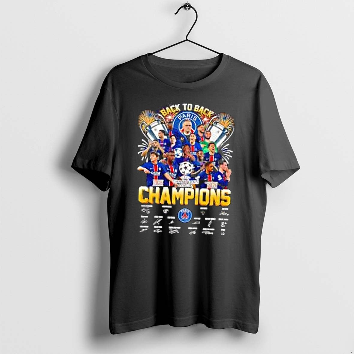 Original Paris Saint Germain Back To Back Champins League Champions Signature Tshirts