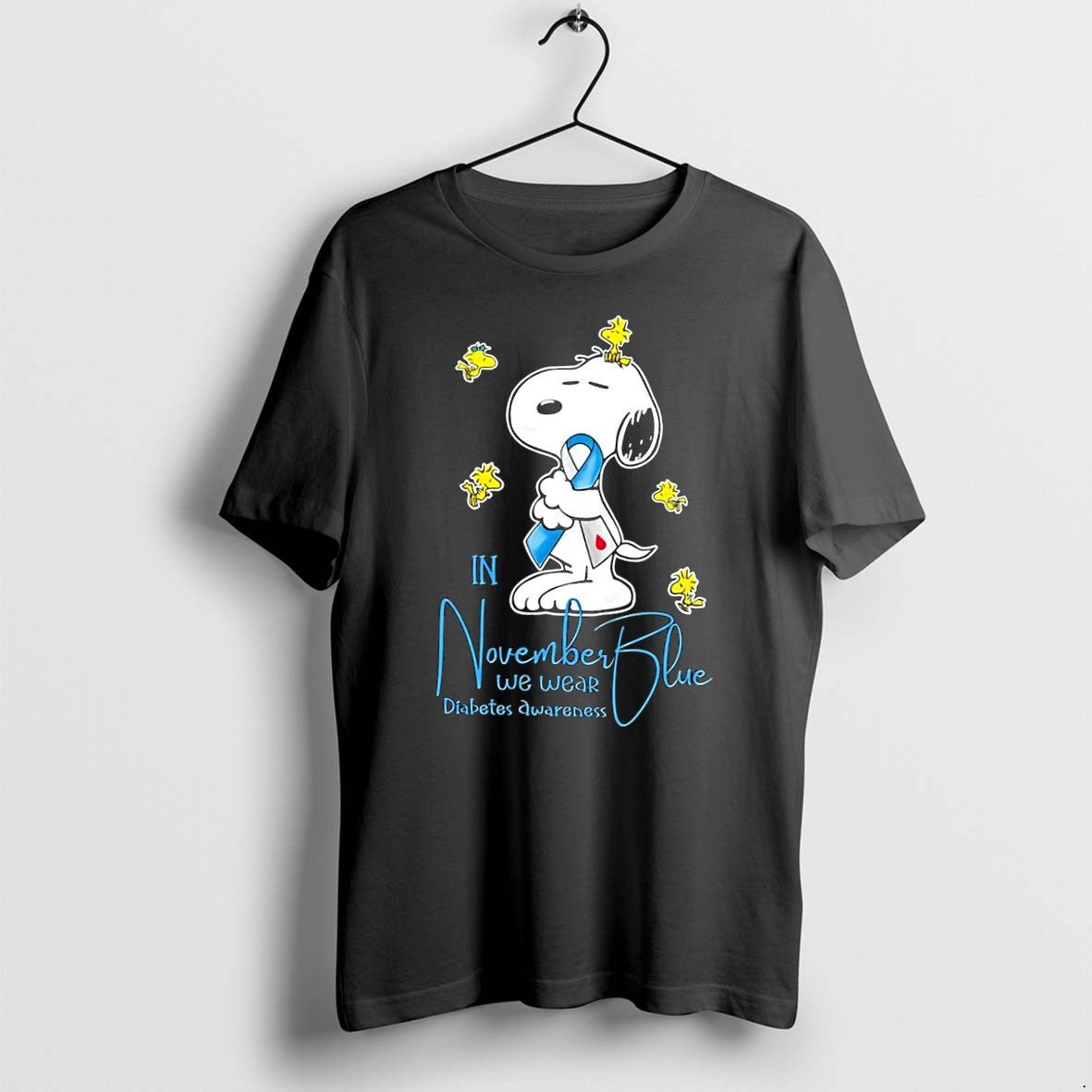 Original Peanuts Snoopy Woodstock Diabetes Awareness November We Wear Black Tshirts