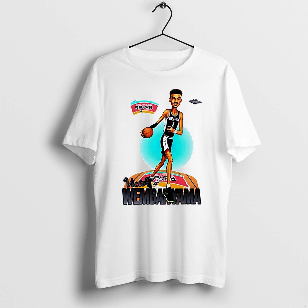 Original Raincloud Studios Victor Wembanyama Dribbling Basketball San Antonio Spurs White Tshirts