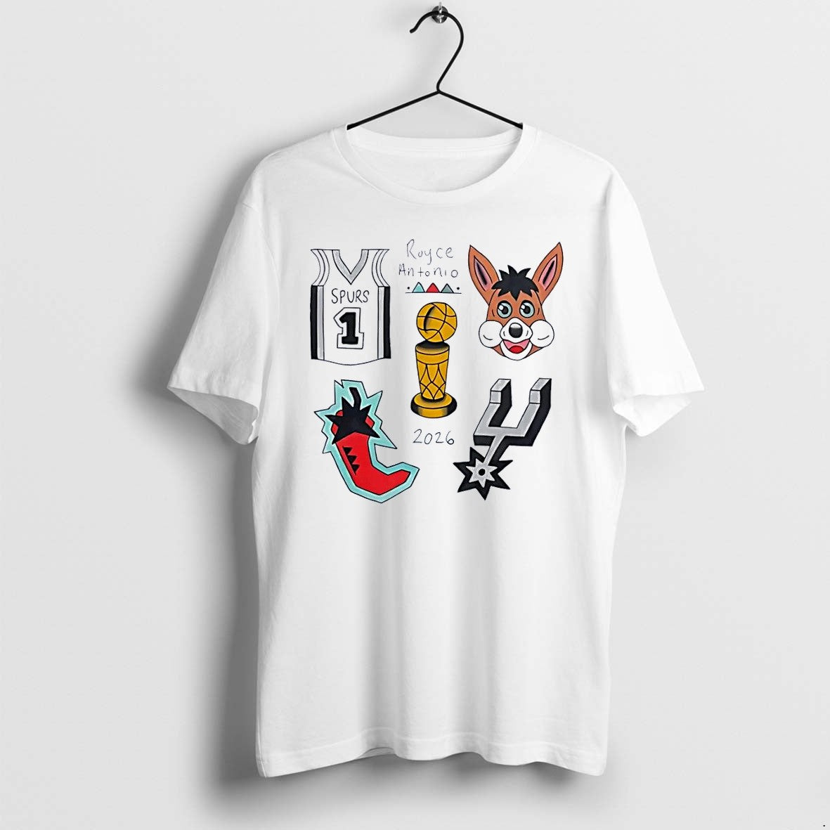 Original Royce Antonio Spurs 1 Trophy 2026 Chili Spur Mascot San Antonio Spurs White Tshirts