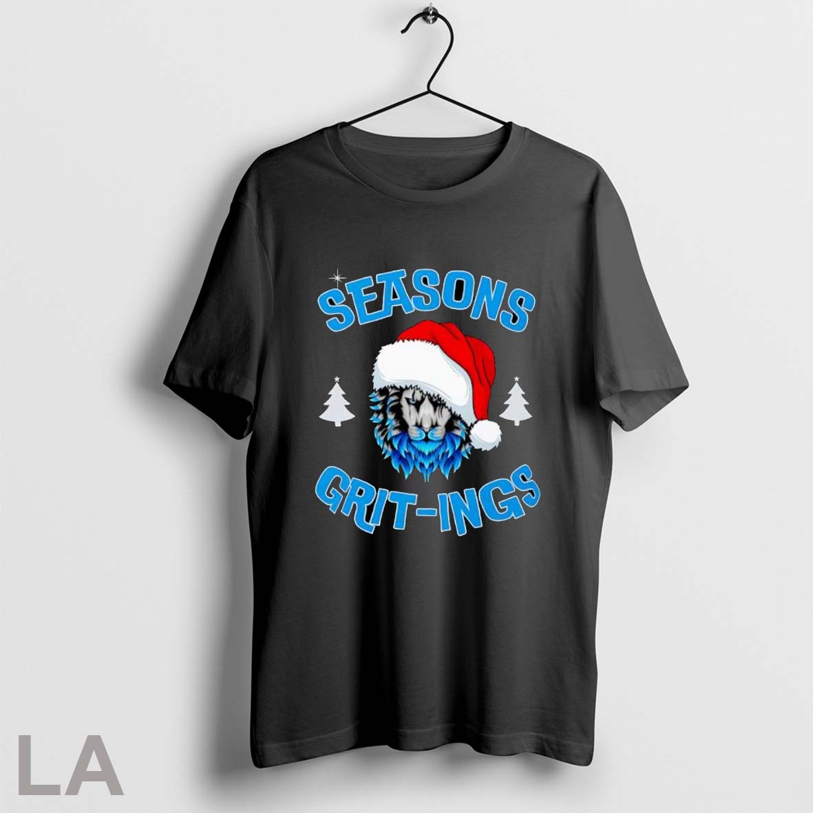 Original Seasons Grit Ings Blue Fur Lion Wearing Santa Hat Christmas Trees