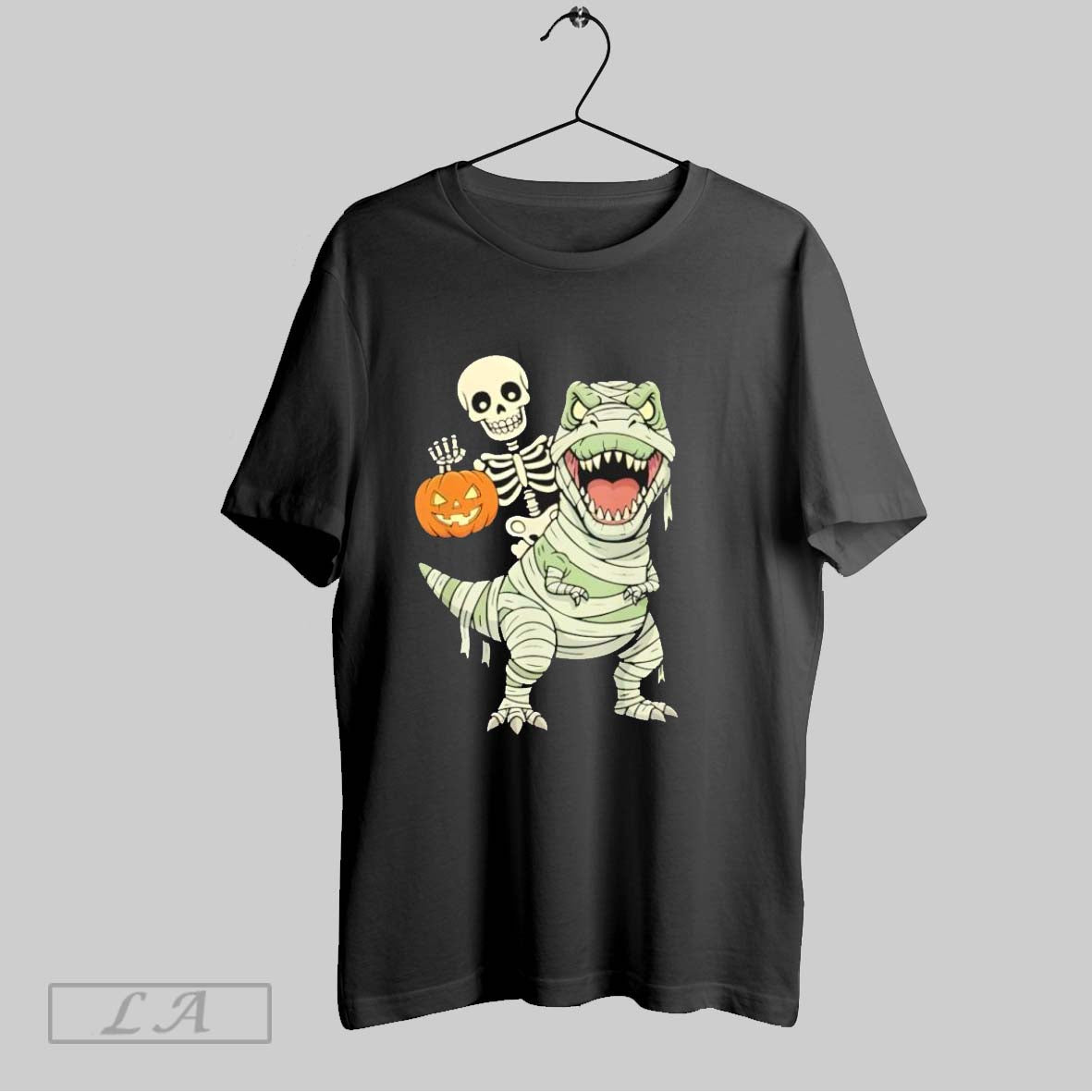 Original Skeleton Riding Mummy Dinosaur T Rex Halloween Funny Pumpkin