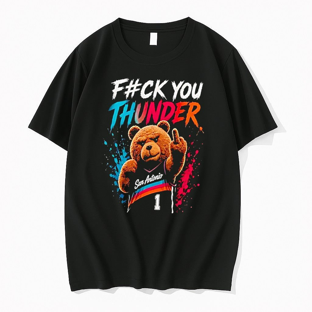 Original Ted Giving Middle Finger Fuck You Thunder San Antonio Spurs Black Tshirts