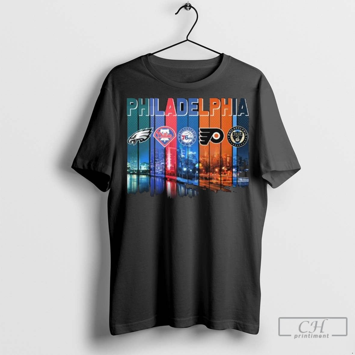 Philadelphia City Sports Logo Skyline 2025 Long Sleve T Shirt Jpg