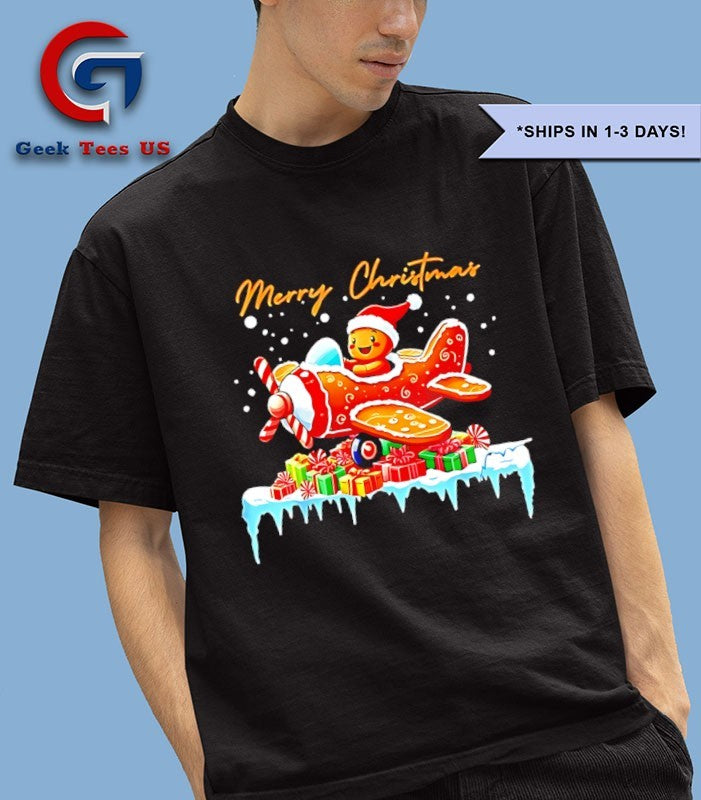 Pilot Gingerbread Cookie Airplane Merry Christmas shirt