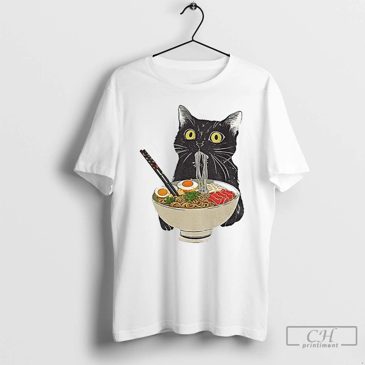 Premium Black Cat Eating Ramen Japan T-Shirts, Hoodie, Sweatshirt | AU01DripNestTees.com