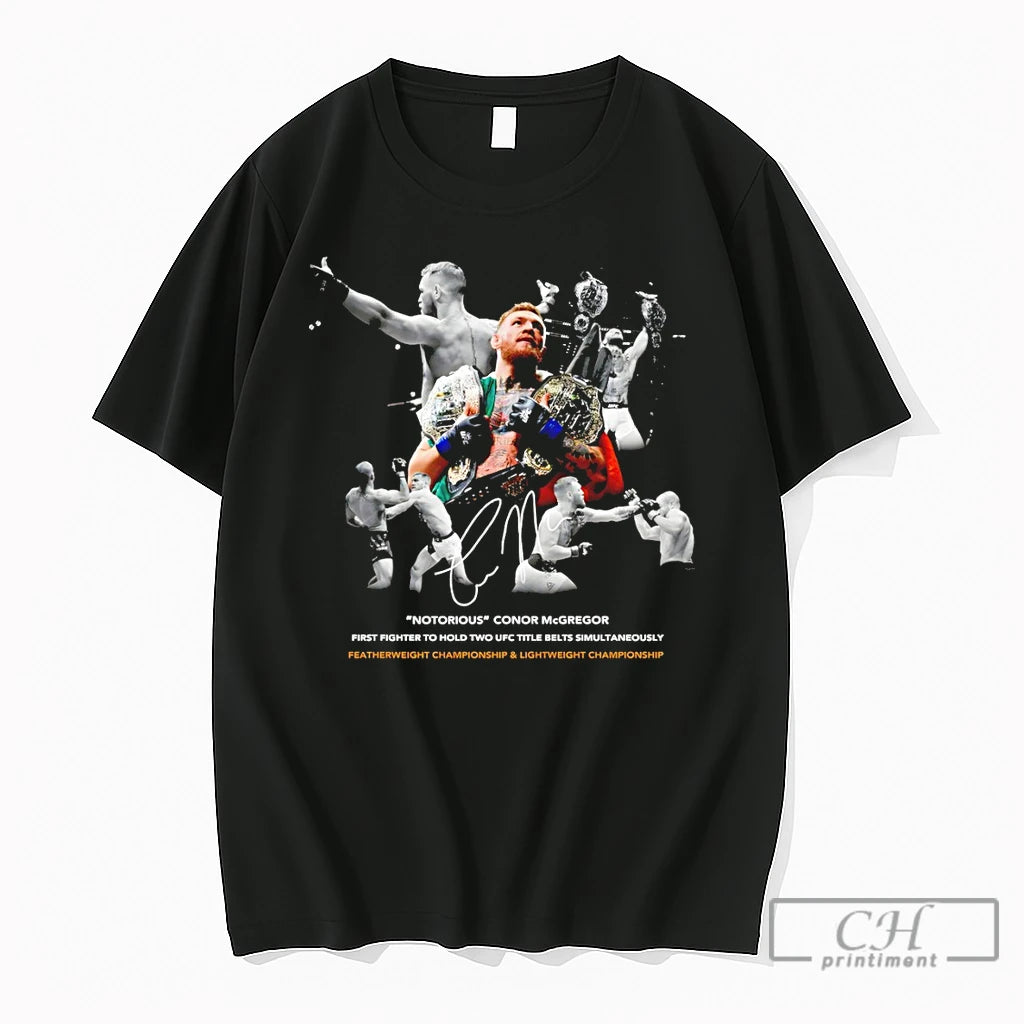 Premium Conor Mcgregor Notorious First Fighter To Hold Two Ufc Title Belts Simultaneously T Shirts
