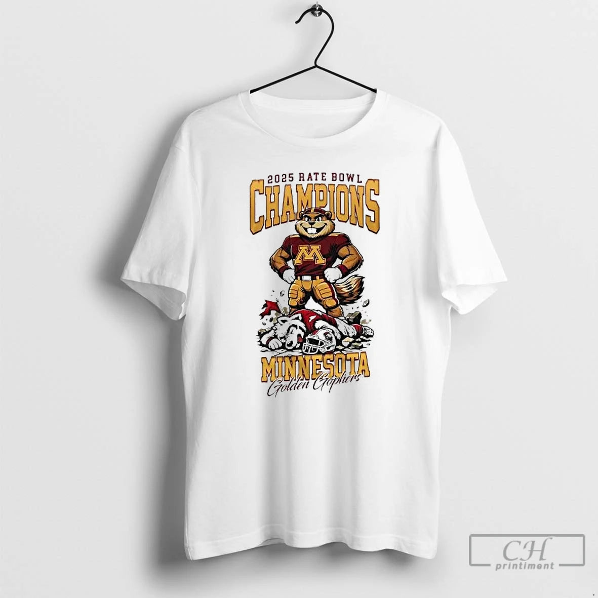 Premium Golden Gophers 2025 Rate Bowl Champions Mascot T-Shirts, Hoodie, Sweatshirt | AU01DripNestTees.com