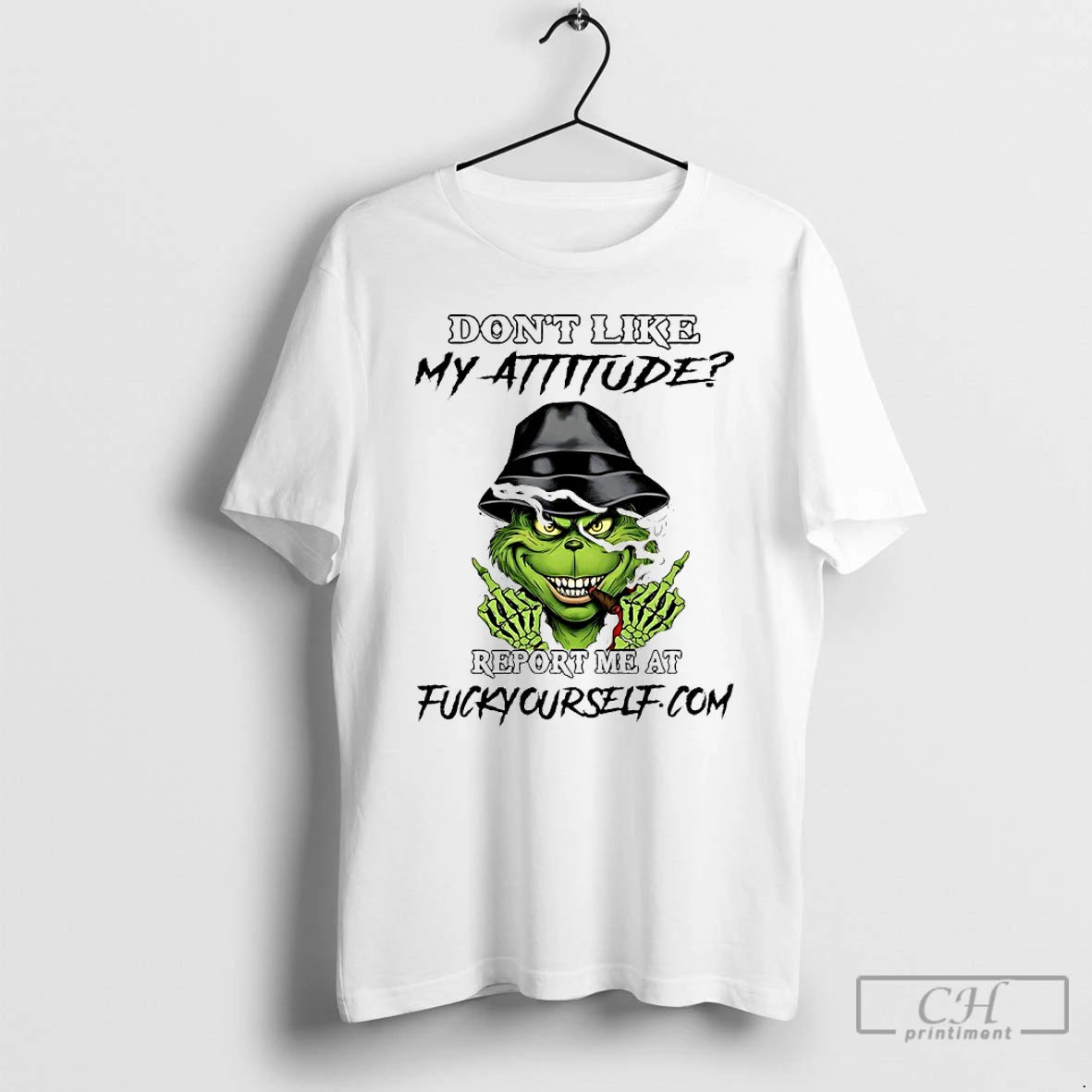Premium Grinch Cigar Dont Like My Attitude Report Me At Fucktyourselft T-Shirts, Hoodie, Sweatshirt | AU01DripNestTees.com