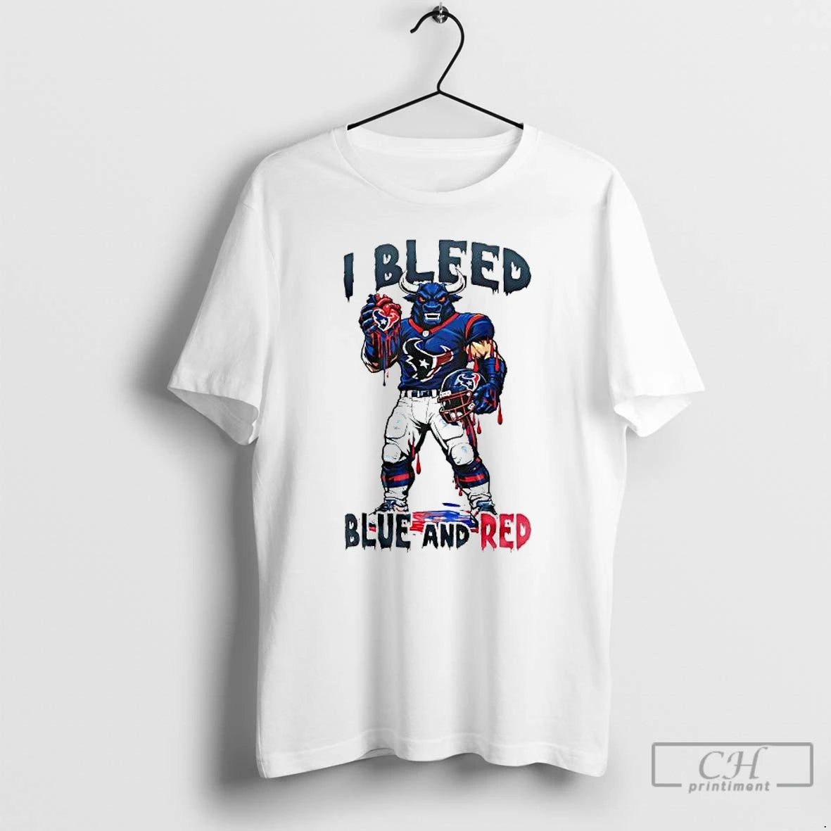 Premium Houston Texans Mascot I Bleed Blue And Red T-Shirts, Hoodie, Sweatshirt | AU01DripNestTees.com