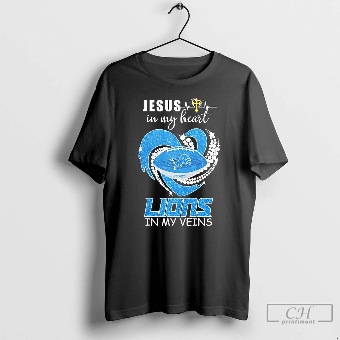 Premium Jesus In My Heart Detroit Lions In My Veins Diamond Heart T Shirts Sweater Hoodie, Sweatshirt | AU01DripNestTees.com