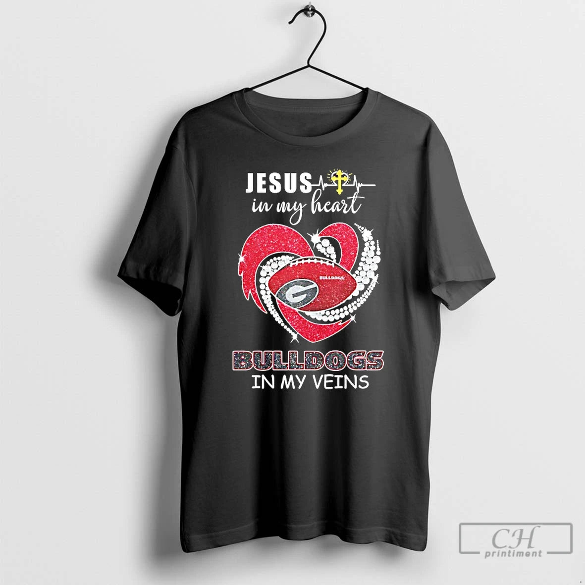 Premium Jesus In My Heart Georgia Bulldogs In My Veins Diamond Heart T Shirts Sweater Hoodie, Sweatshirt