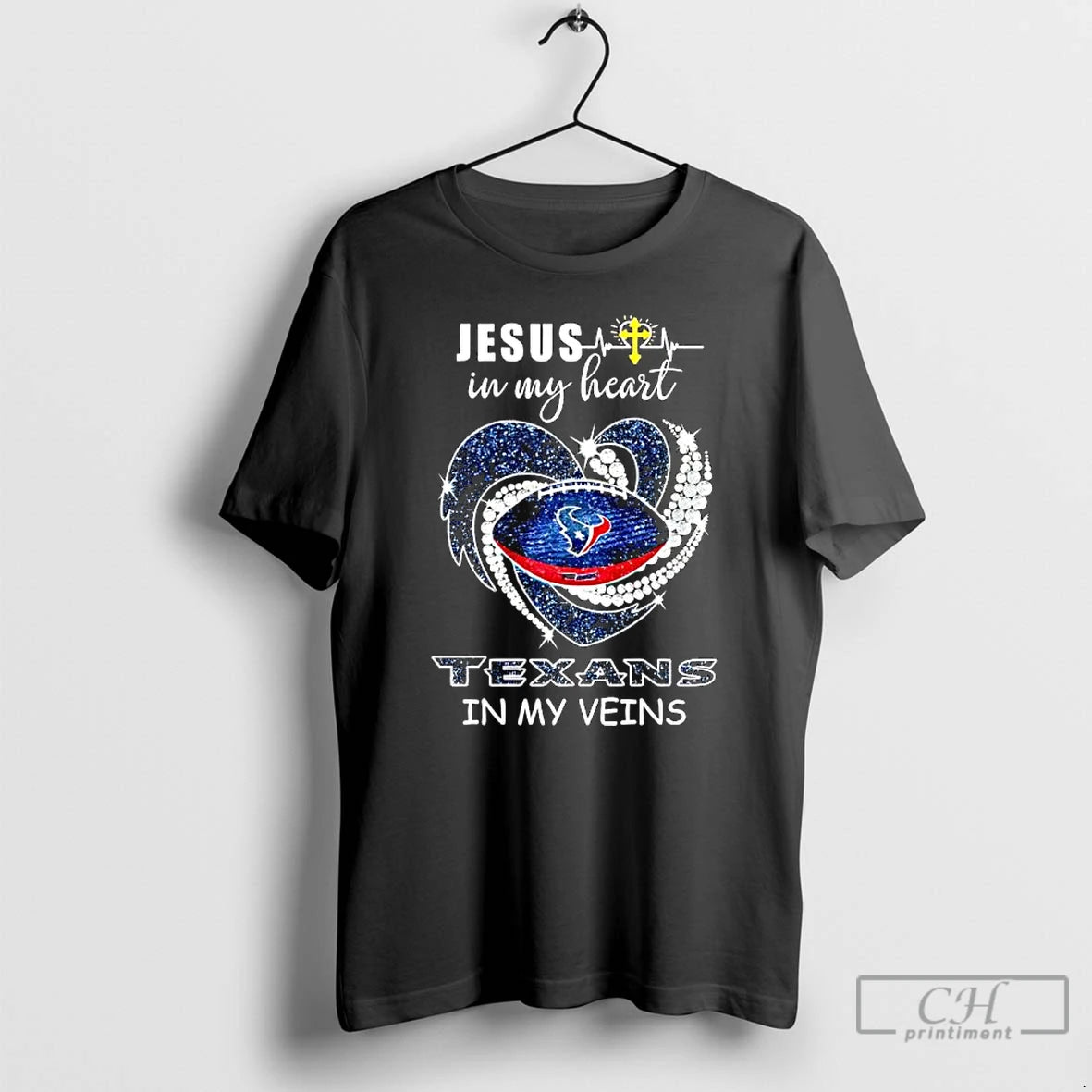 Premium Jesus In My Heart Houston Texans In My Veins Heartbeat Line T Shirts Sweater Hoodie, Sweatshirt