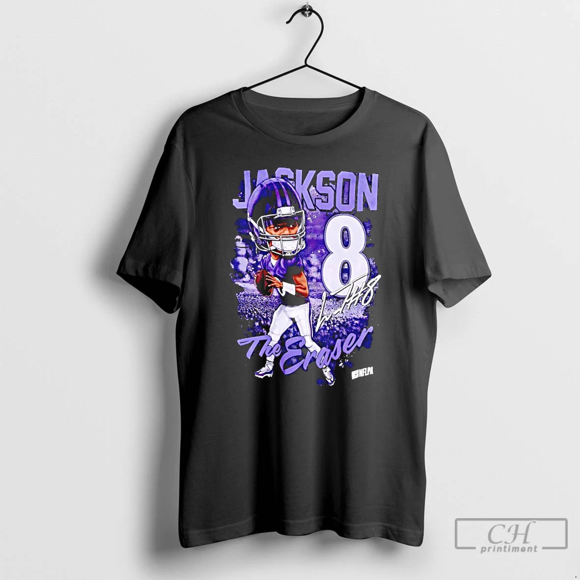 Premium Lamar Jackson The Eraser Number 8 Signature Caricature T-Shirts, Hoodie, Sweatshirt | AU01DripNestTees.com