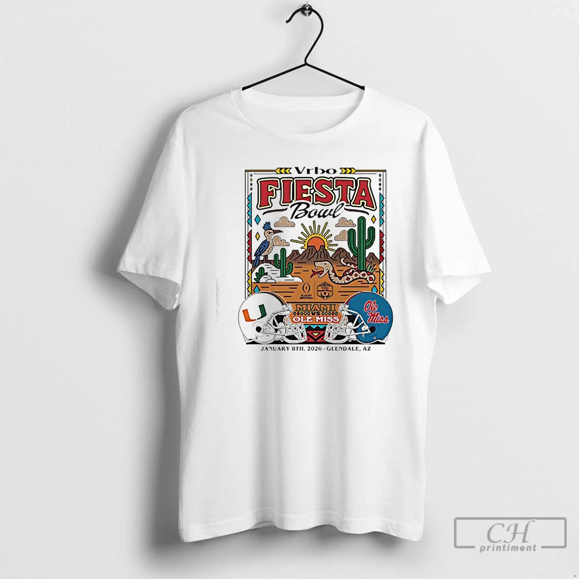 Premium Miami Vs Ole Miss Vrbo Fiesta Bowl January 8th 2026 Glendale Az T Shirts Hoodie, Sweatshirt | AU01DripNestTees.com