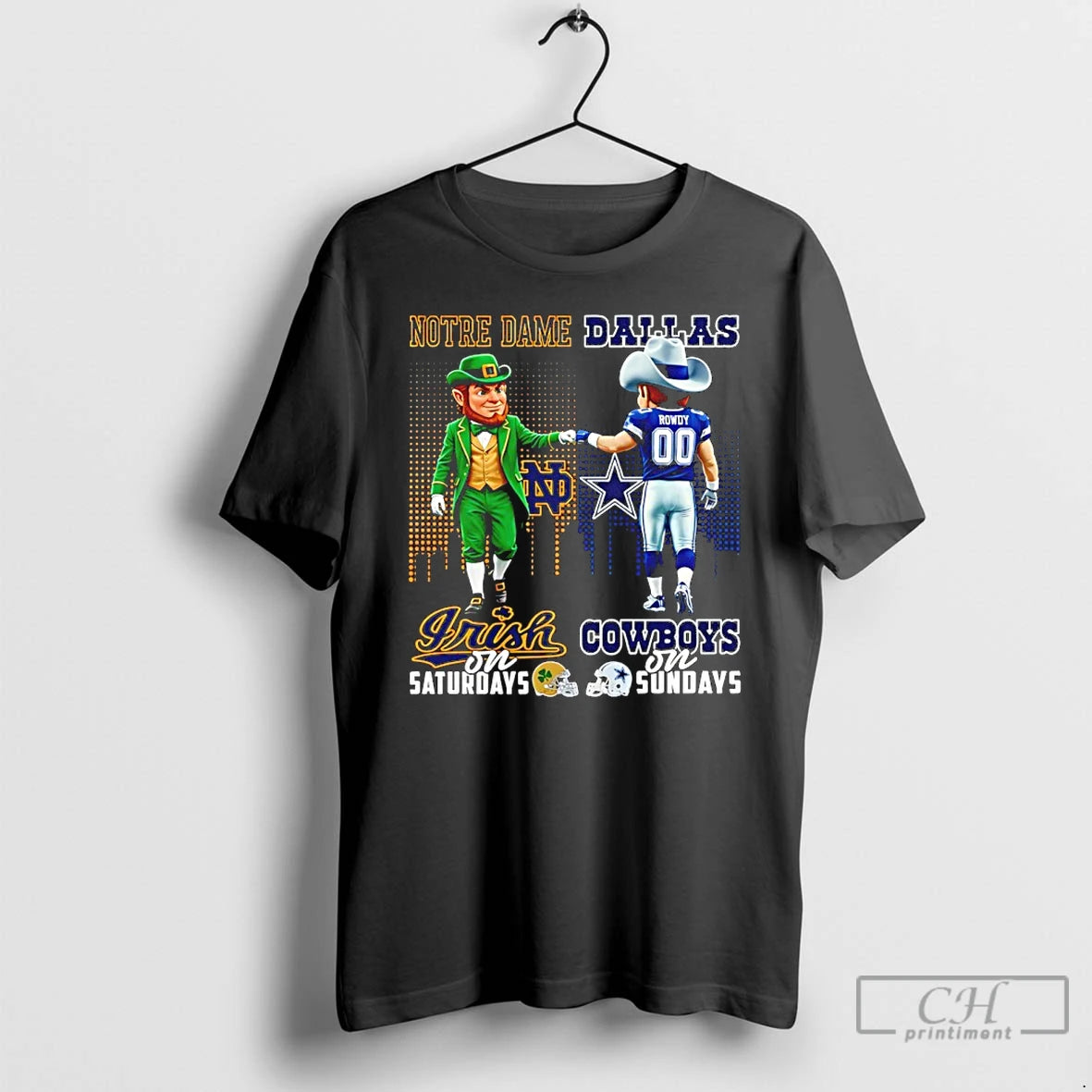 Premium Notre Dame Fighting Irish On Saturdays Vs Dallas Cowboys On Sundays Mascot Skyline T-Shirts, Hoodie, Sweatshirt