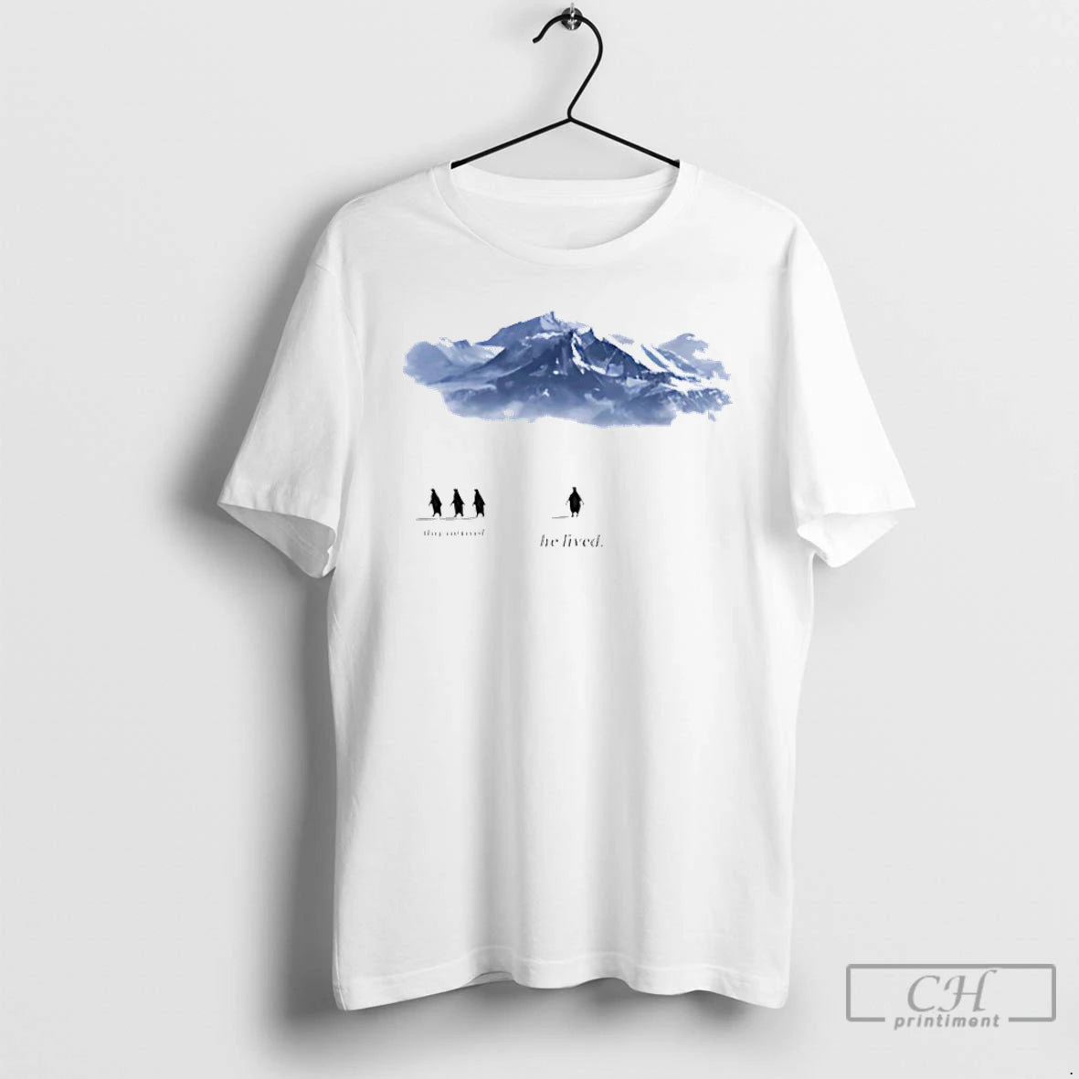 Premium Penguin They Survived He Lived Mountain Graphic T-Shirts, Hoodie, Sweatshirt | AU01DripNestTees.com