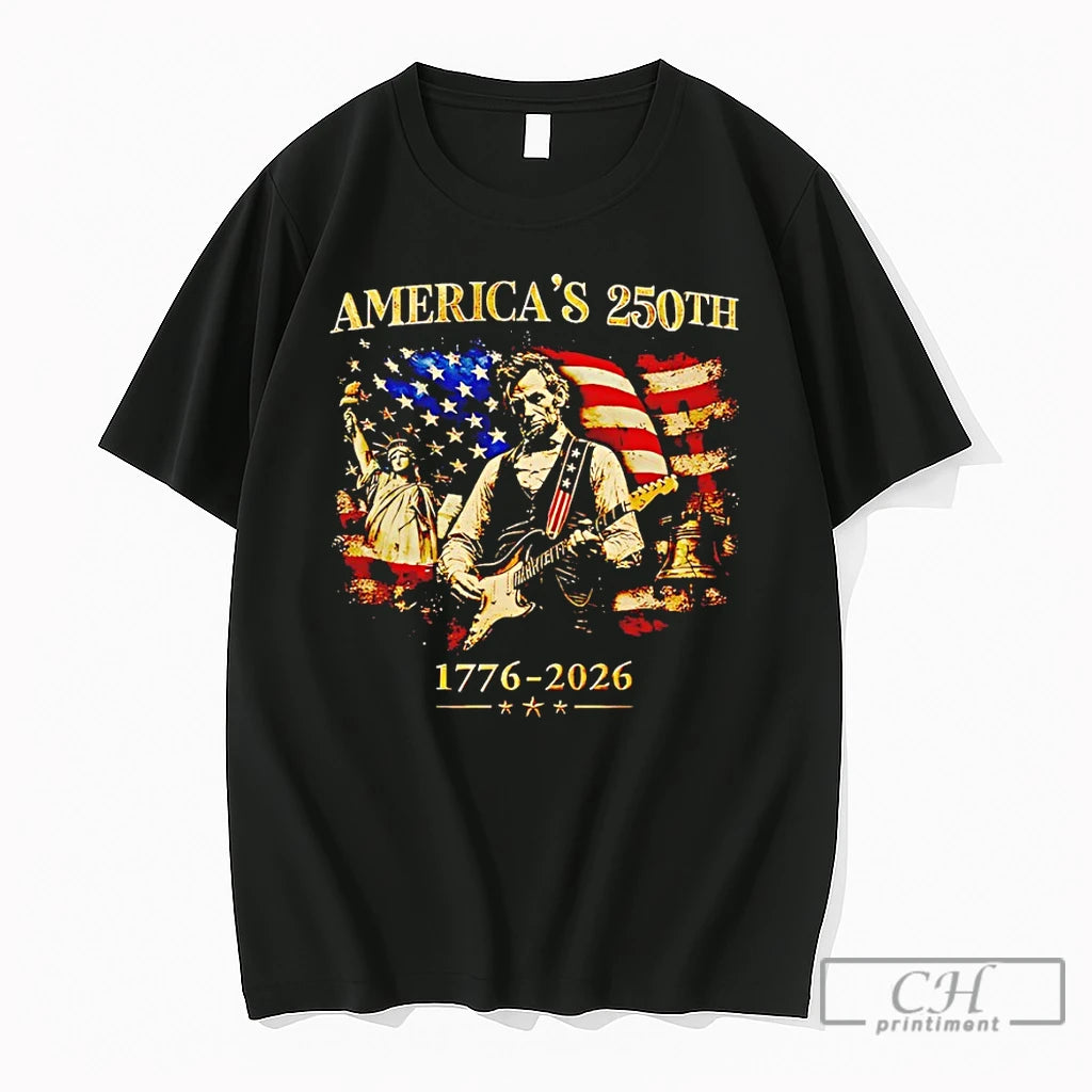 Premium Retro Abraham Lincoln Guitar 250 Years Of Freedom Americas 250th 1776 2026 T Shirts