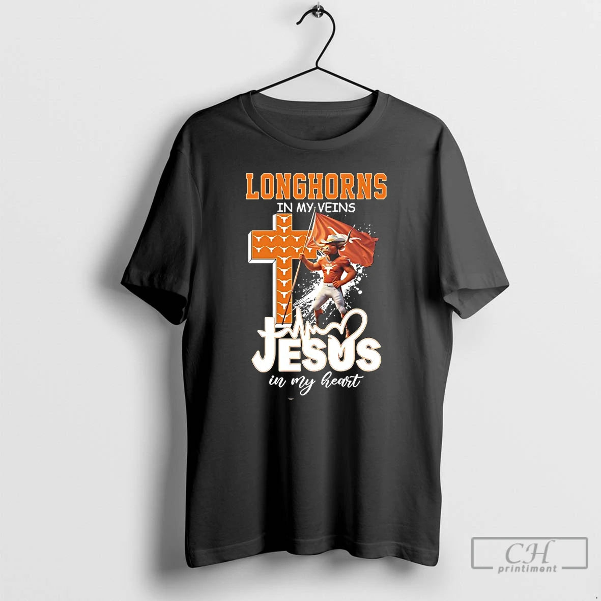 Premium Texas Longhorn Cross In My Veins Jesus In My Heart Mascot T Shirts Sweater Hoodie, Sweatshirt | AU01DripNestTees.com