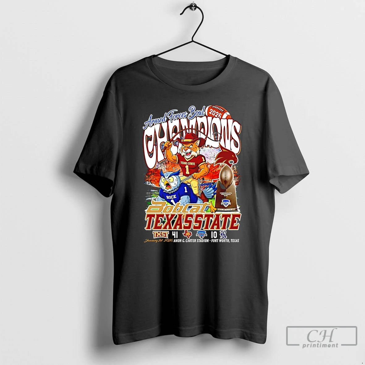 Premium Texas State Bobcats Football 2026 Armed Forces Bowl Champions 41 10 Score Mascot