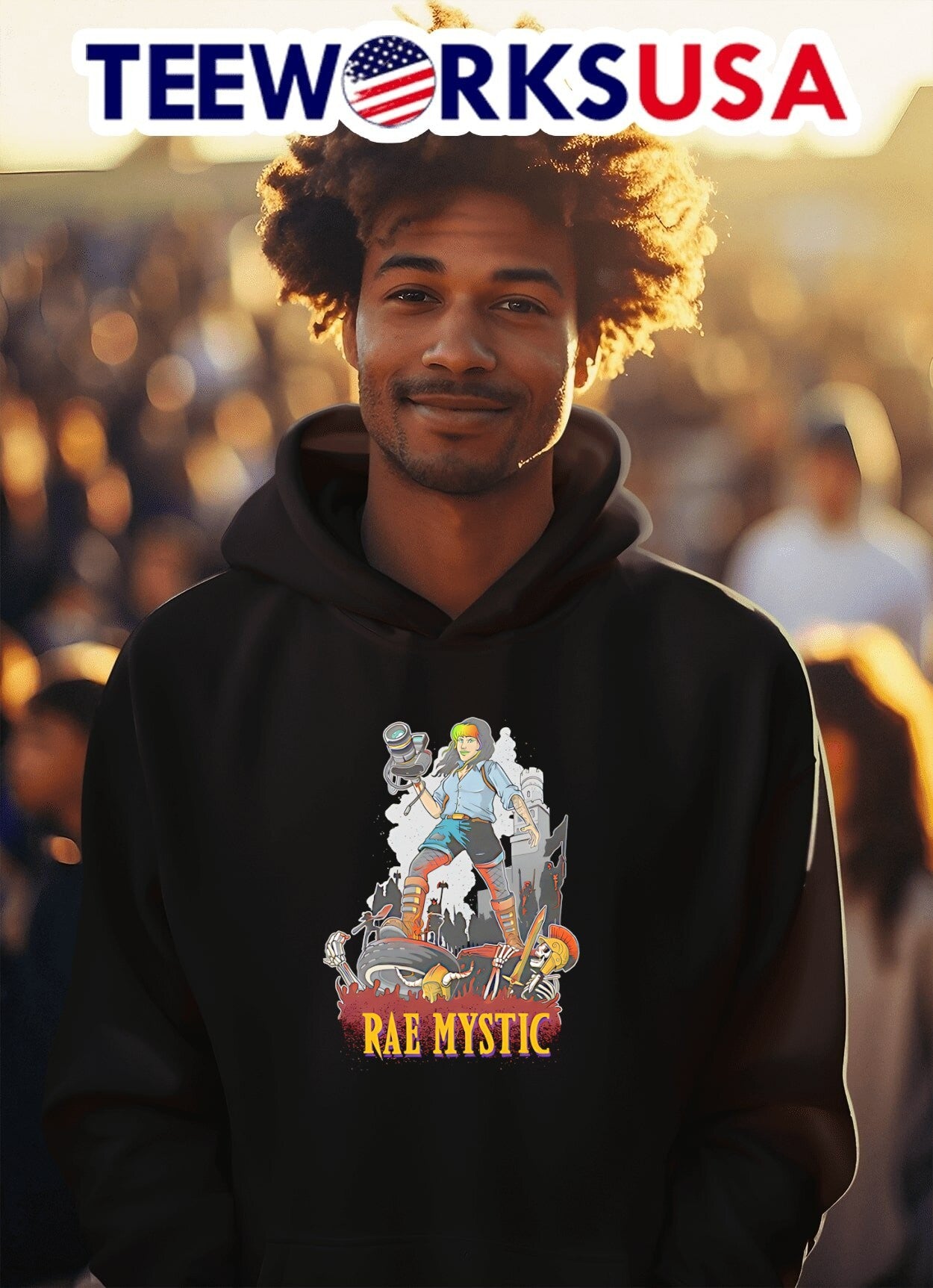 Rae Mystic Photographer Standing On Ruins With Skeletons Shirt