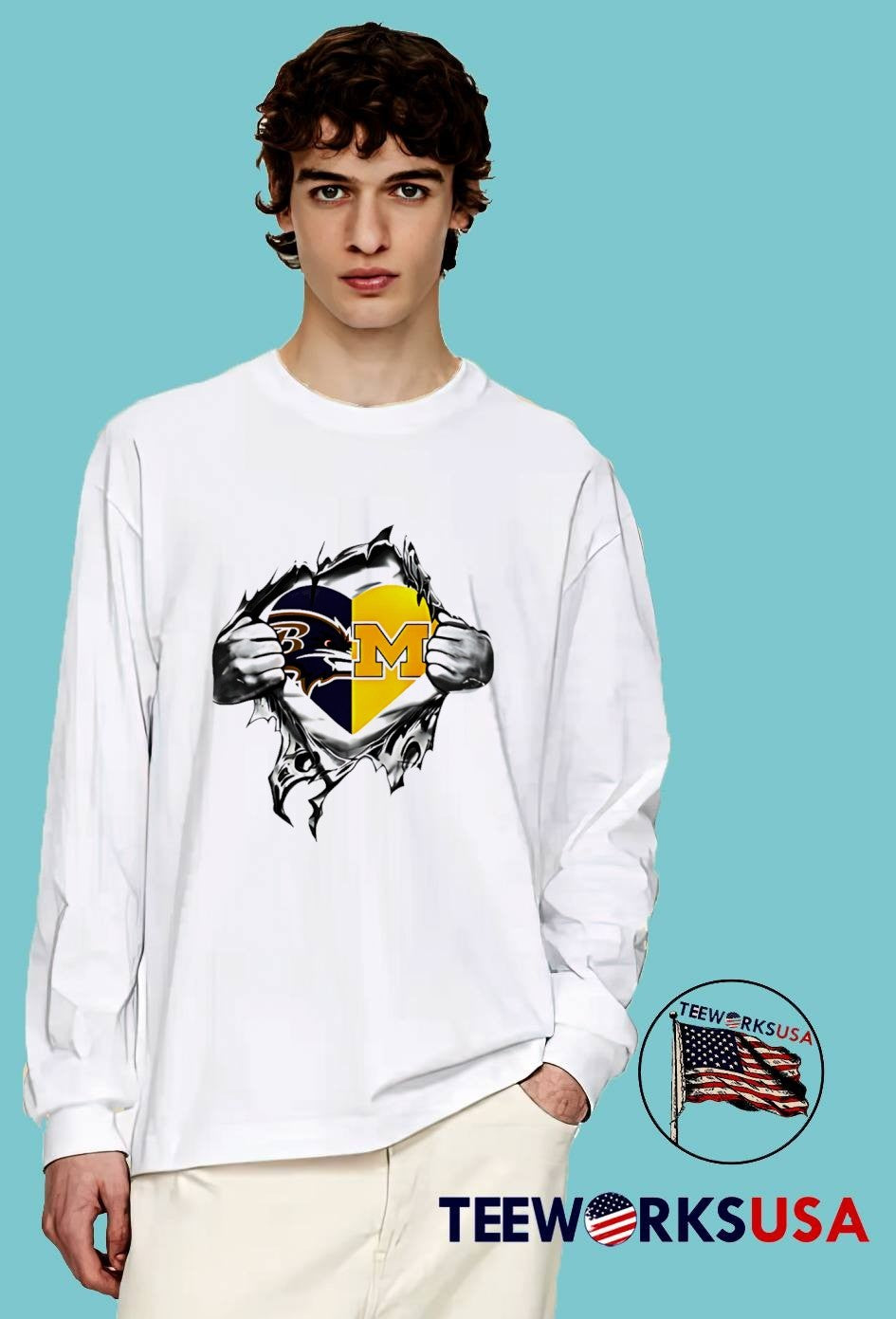 Ravens Michigan Fan Heart Rips Open Chest Men’s T-Shirt