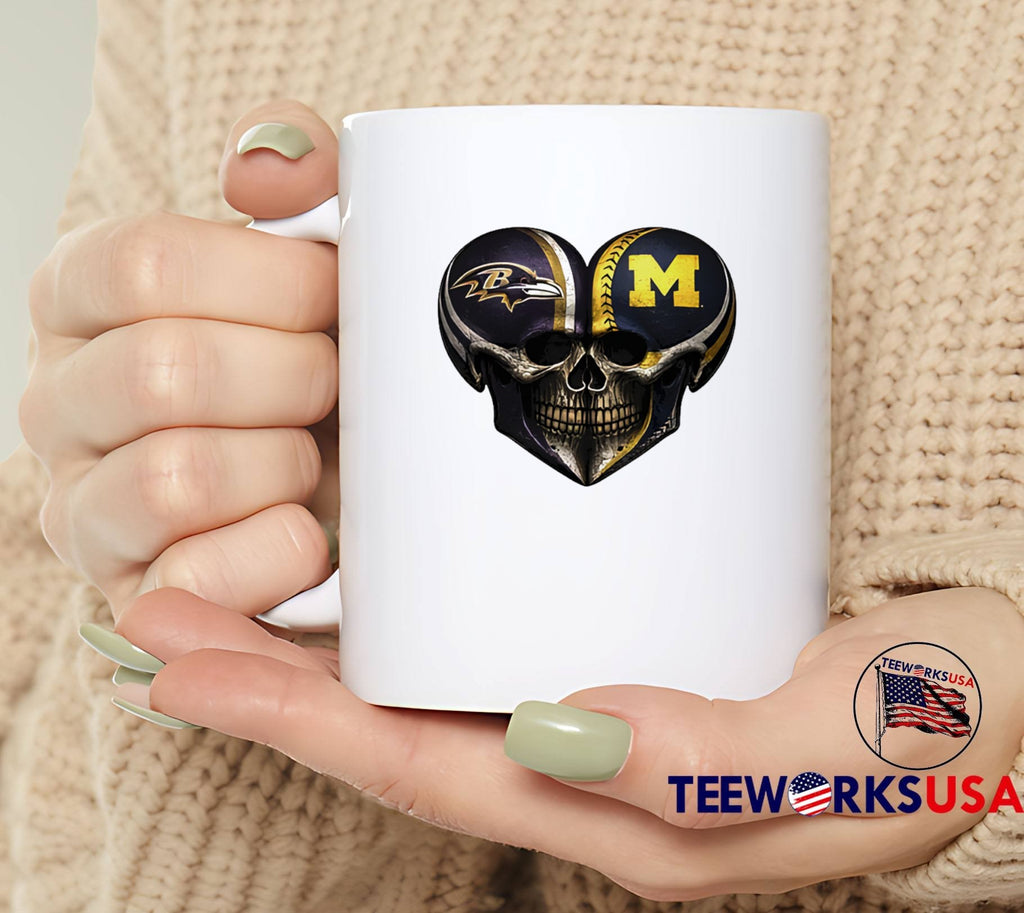 Ravens Michigan Fan Heart Skull Ravens Michigan T-Shirt