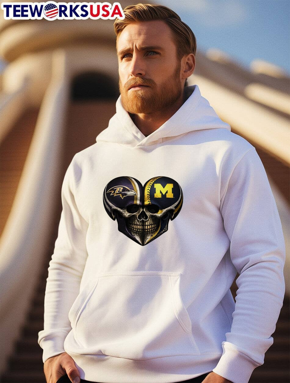 Ravens Michigan Fan Heart Skull Ravens Michigan T-Shirt