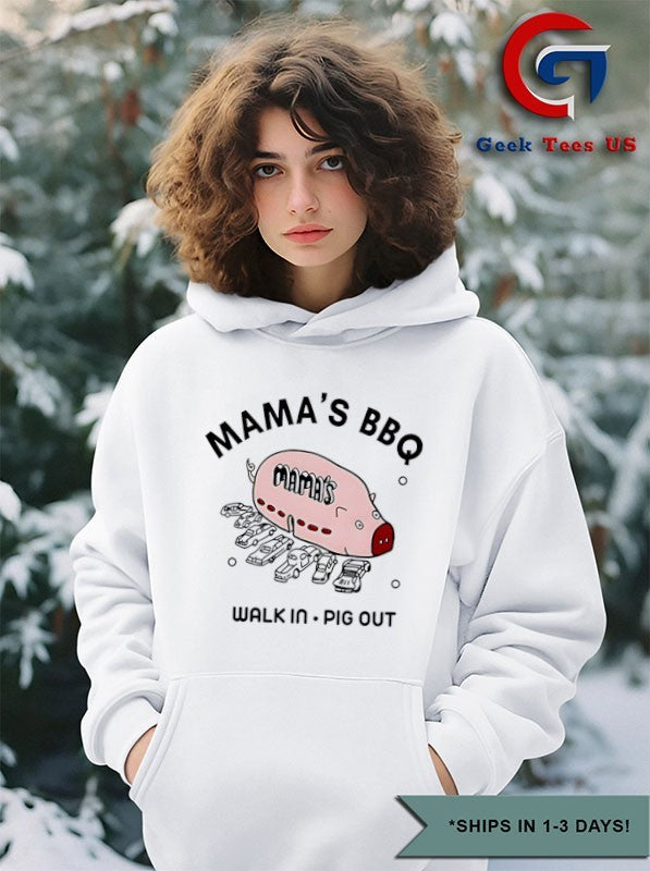 Rob Mac wearing Mama’s BBQ Walk In Pig Out shirt