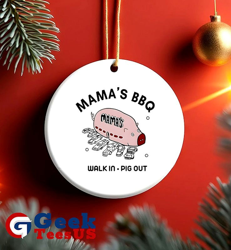 Rob Mac wearing Mama’s BBQ Walk In Pig Out shirt