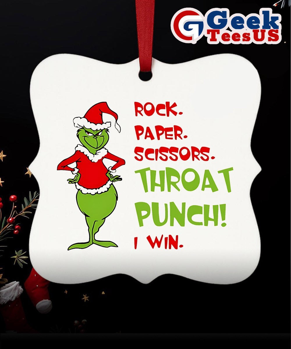 Santa Grinch Rock Paper Scissors Throat Punch I Win Christmas Ornament