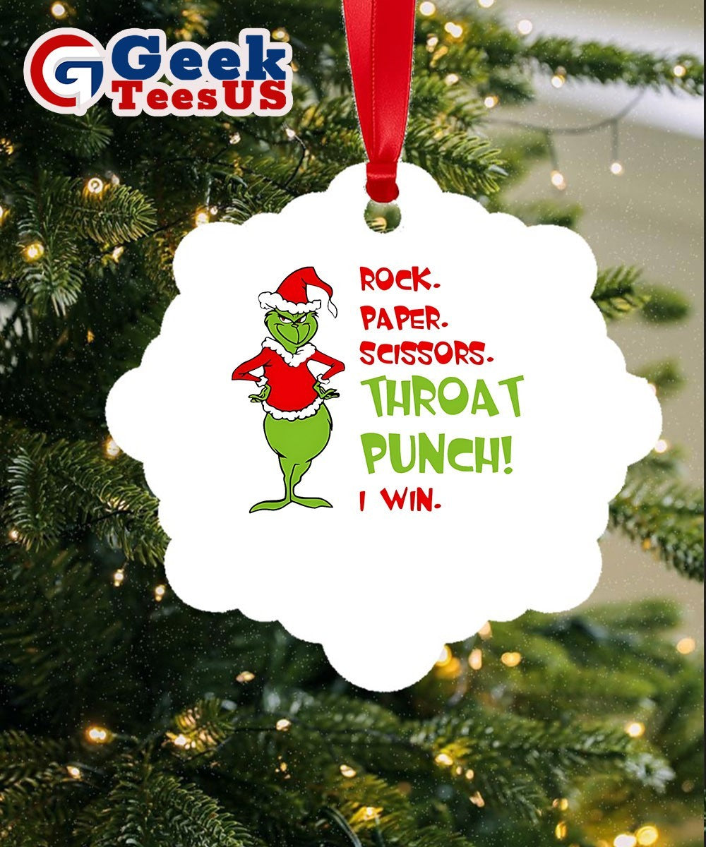 Santa Grinch Rock Paper Scissors Throat Punch I Win Christmas Ornament