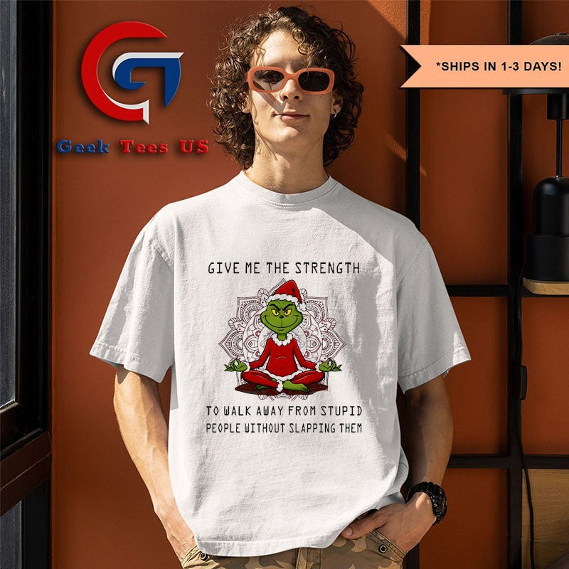 Santa Grinch Yoga give me the strength to walk away from stupid people Christmas shirt