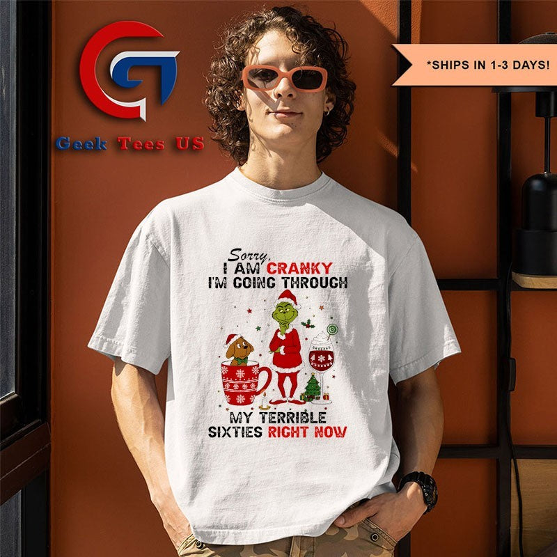 Santa Grinch sorry I am cranky I’m going through my terrible sixties right now Christmas shirt