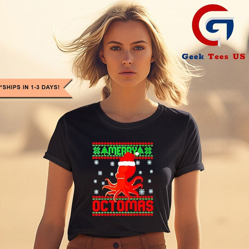 Santa hat Octopus Merry Octomas ugly Christmas shirt