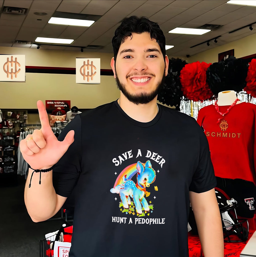 Save a deer hunt a pedophile graphic baby deer shirt