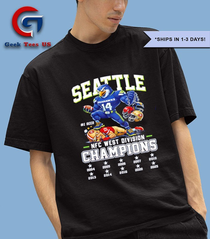 Seahawks 1 Seed NFC West Division Champions 2025 mascot T-shirt