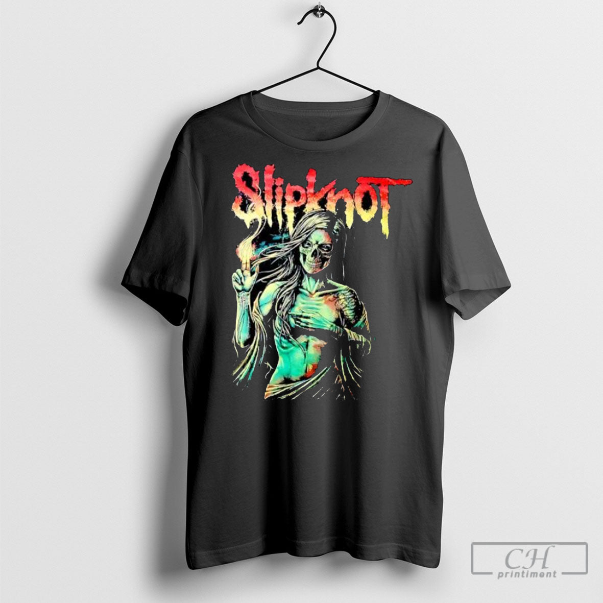 Slipknot Female Skeleton Holding Fire Shirt Tee