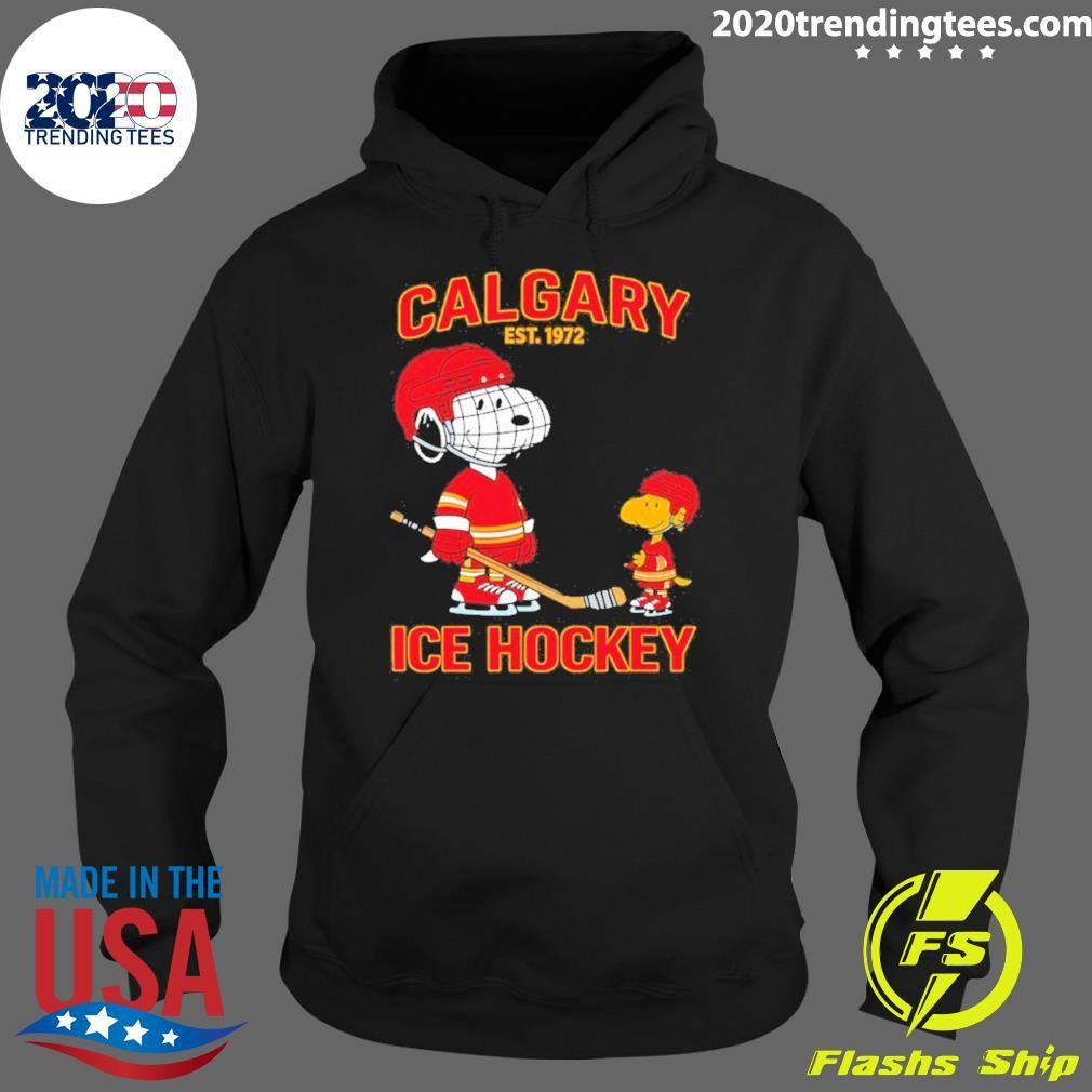 Snoopy And Woodstock Calgary Flames Ice Hockey Est 1972 Cartoon Shirt