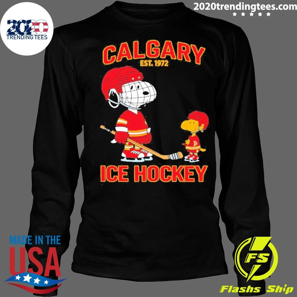 Snoopy And Woodstock Calgary Flames Ice Hockey Est 1972 Cartoon Shirt