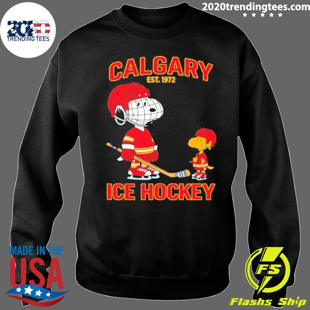 Snoopy And Woodstock Calgary Flames Ice Hockey Est 1972 Cartoon Shirt