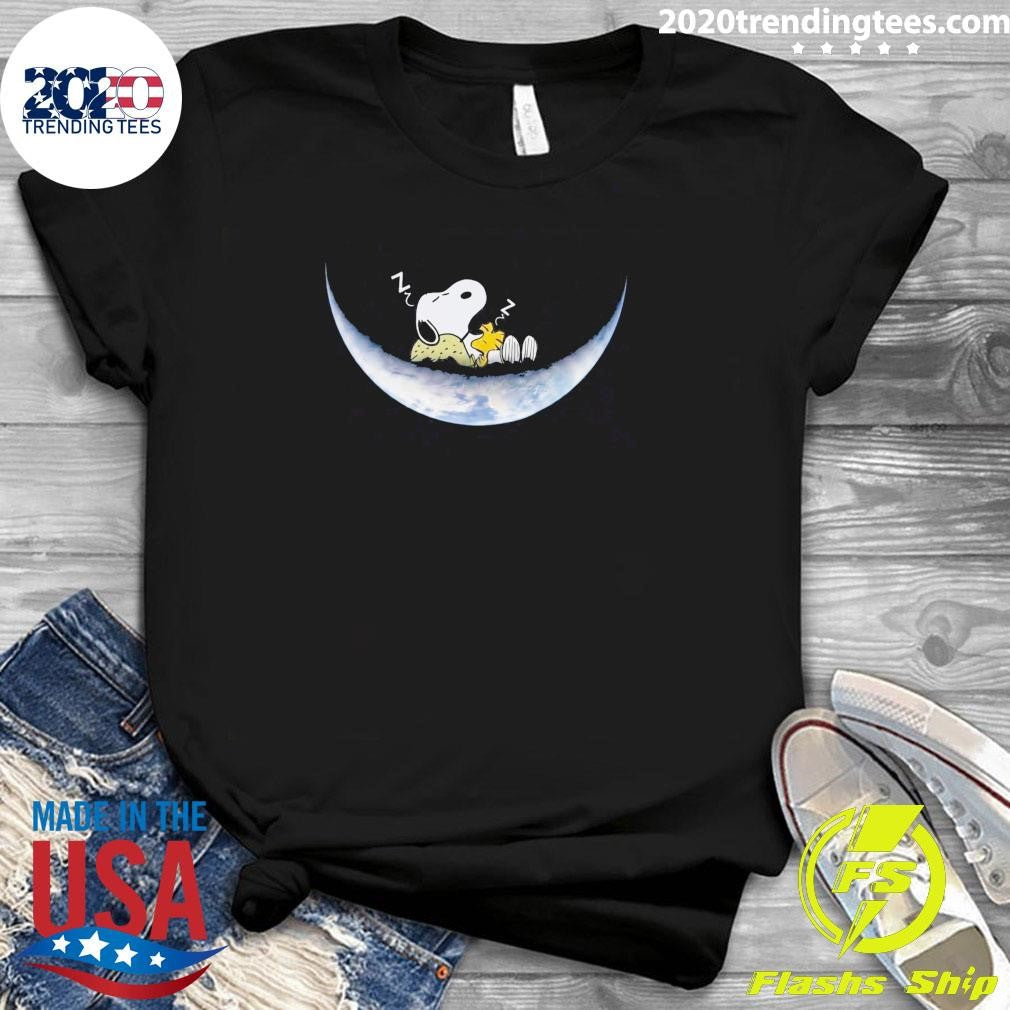 Snoopy and Woodstock Sleeping Soundly On A Crescent Moon Shirt