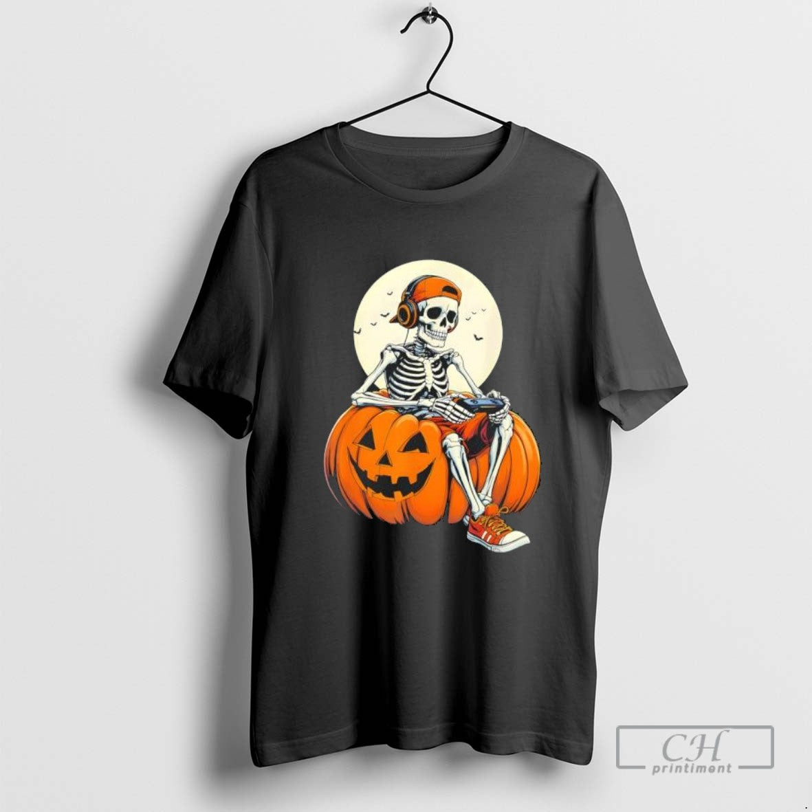 Spooky Pumpkin Skeleton Gamer Halloween